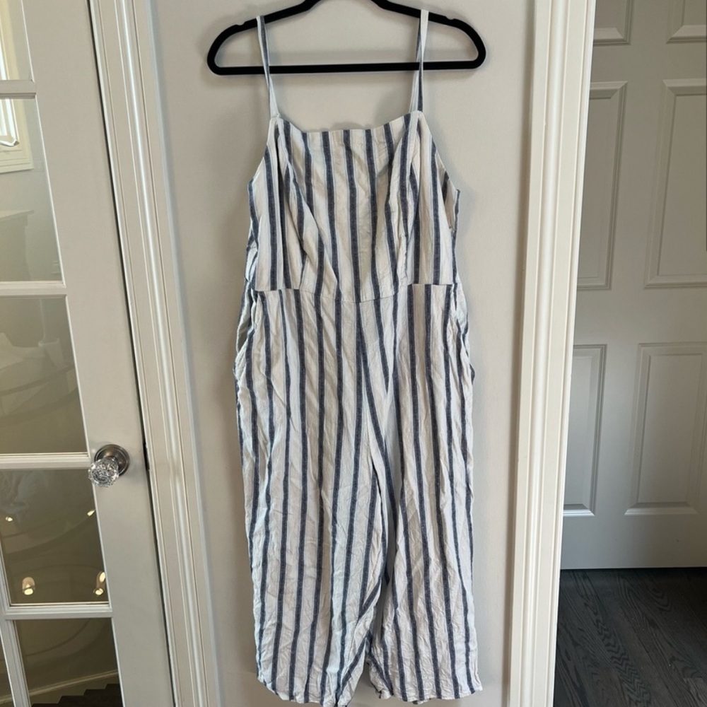 Old Navy White and Blue Striped Jumpsuit